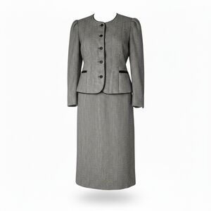 Vtg 70s Ferncroft Wool Houndstooth Skirt Suit Set Union Made USA Dark Academia L